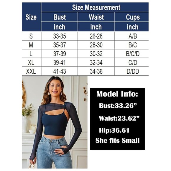 Navy Blue Long Sleeve Mesh Crop Top Solid Cover Up with Spaghetti Strap Cami Top - Picture 2 of 3